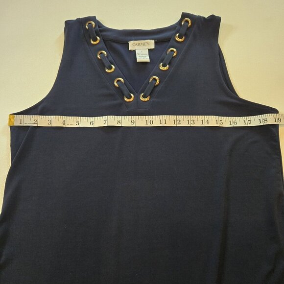 Carmen Marc Valvo Women L Night Life Navy V Neck Gold Rings Sleeveless Coastal E - Picture 7 of 8